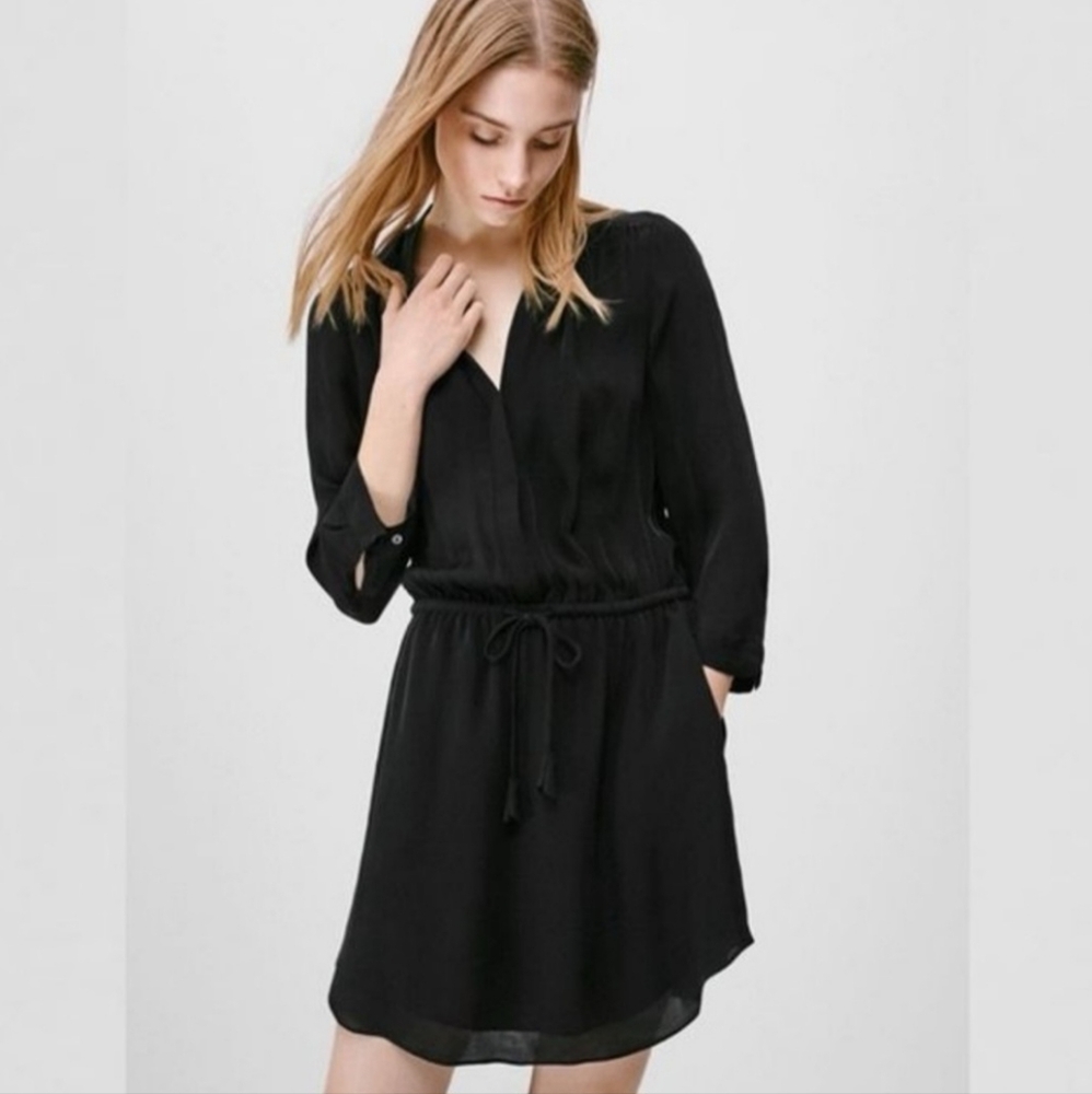 Babaton Bennett Black‎ Silk V Neckline Tie Waist Mini Dress Size Medium